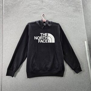 The North Face Men Hoodie XL Black Fleece Logo Text Activewear Long Sleeve